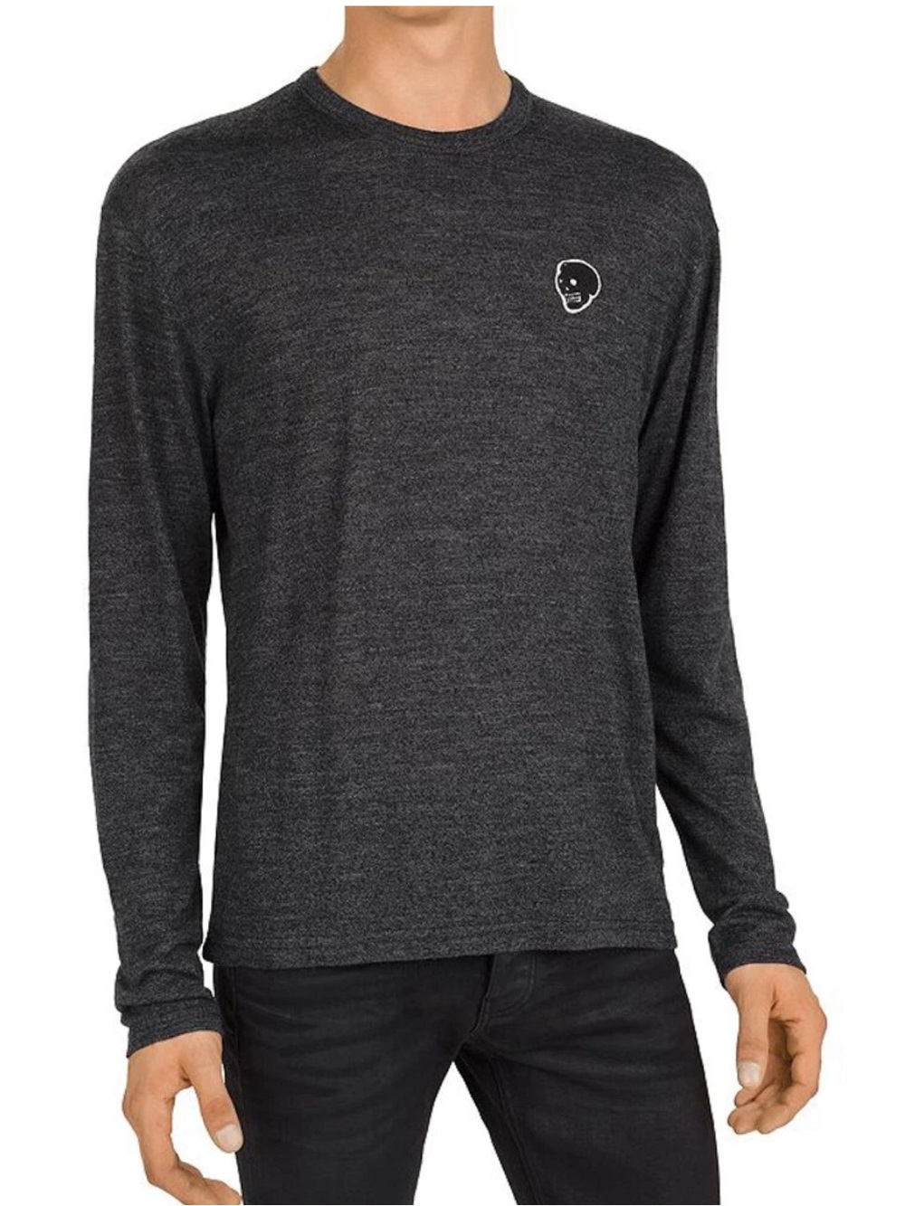 The Kooples Heathered Gray Black Skull Logo Sweater Mens Extra Large EUC